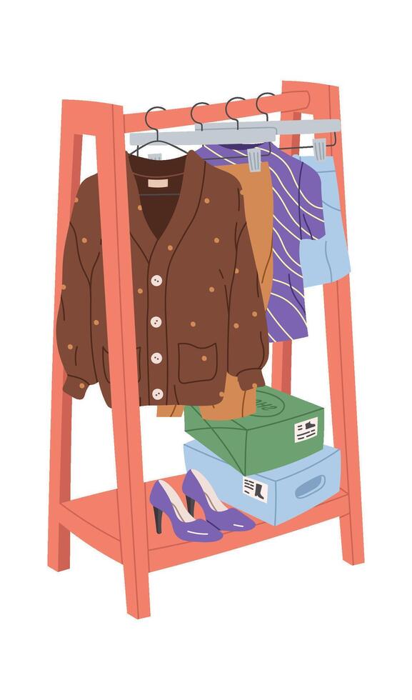 Metal clothes hanger flat icon Wardrobe in house interior Icon vector
