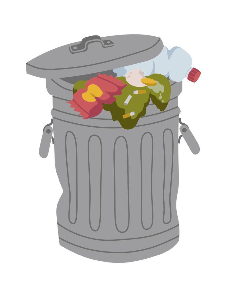 Full metal trash can flat icon vector