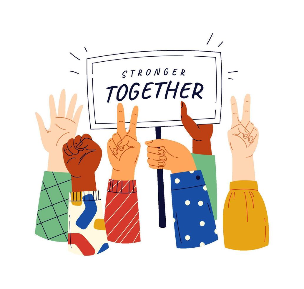 Standing together meeting flat icon Hands of different races vector