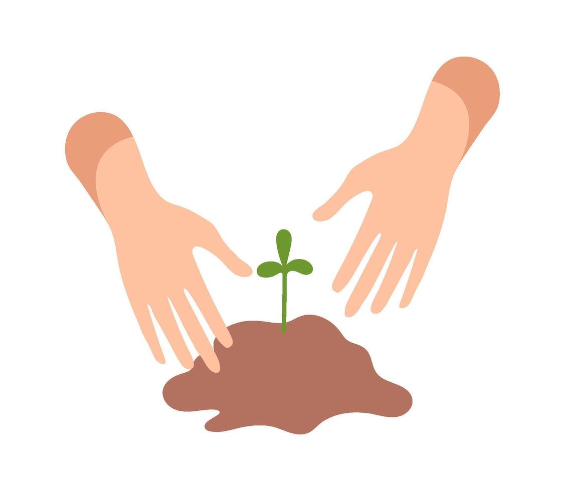 hand planting plants in rich soil flat icon vector