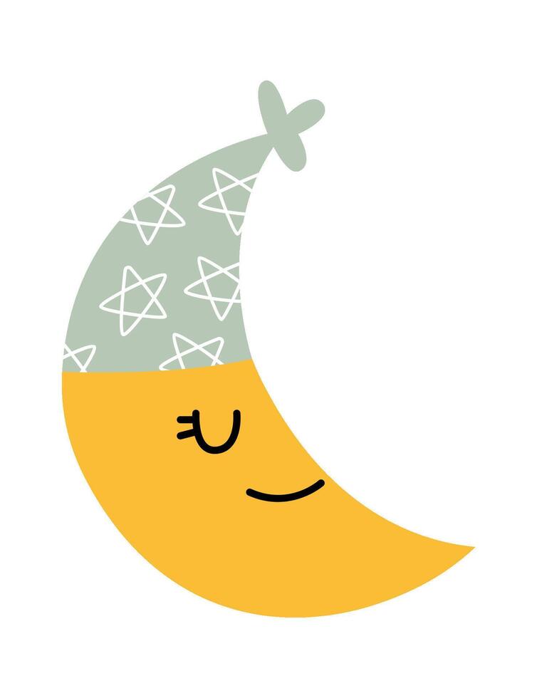 Cartoon sleeping moon in nightcap flat icon vector