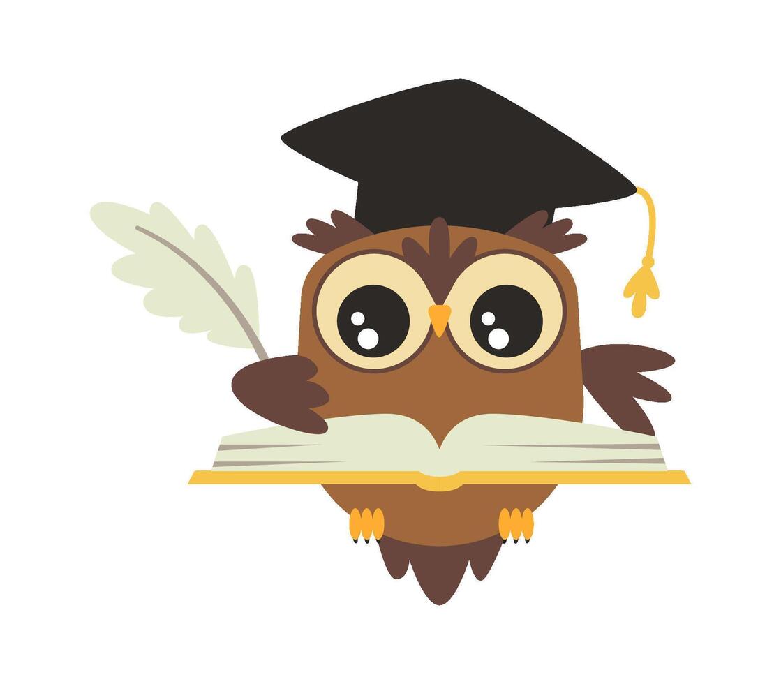 Cute cartoon wise owl with book flat icon vector