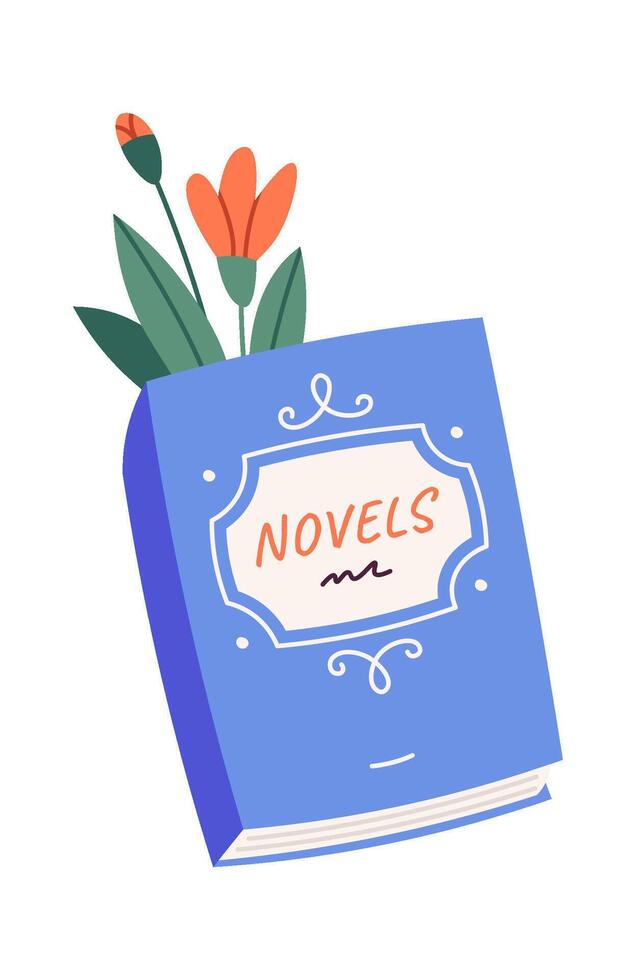 History book with flowers flat icon Floral decor Wildflowers bouquet Illustration vector