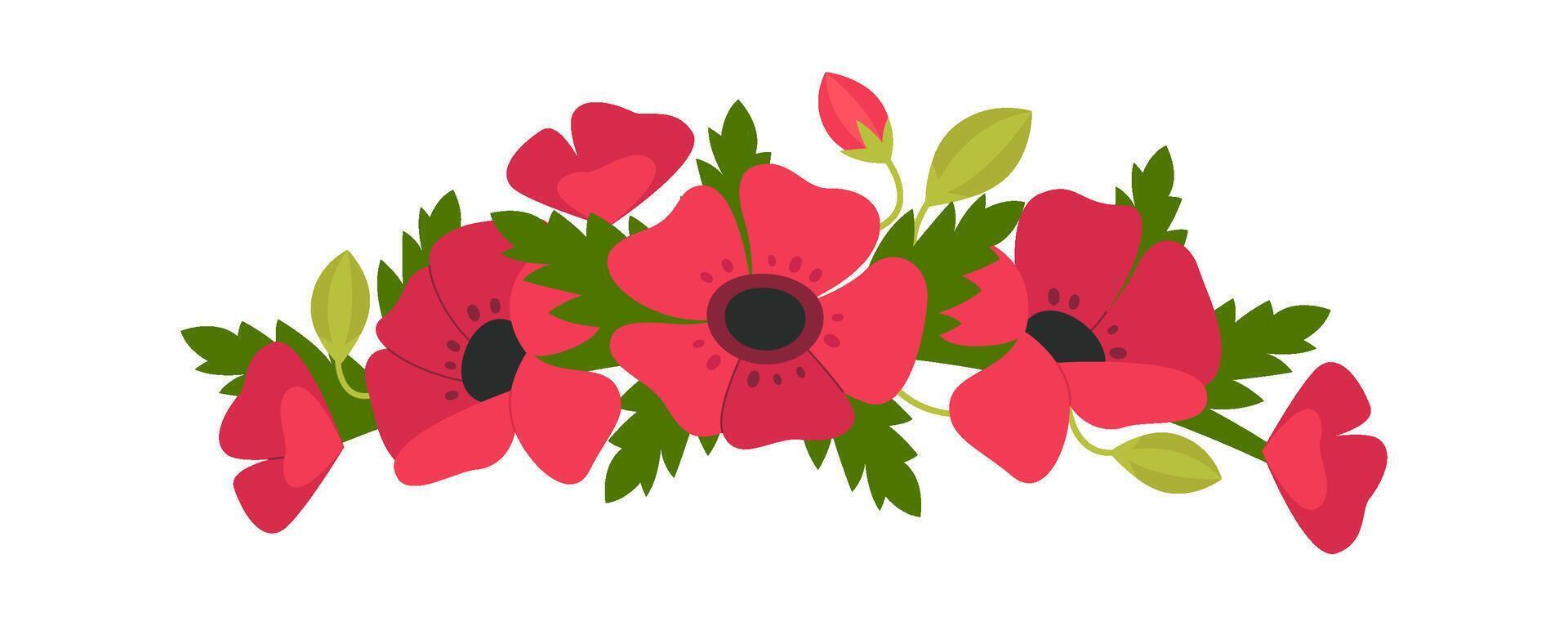 Wildflowers wreath flat icon Poppy flowers bouquet vector