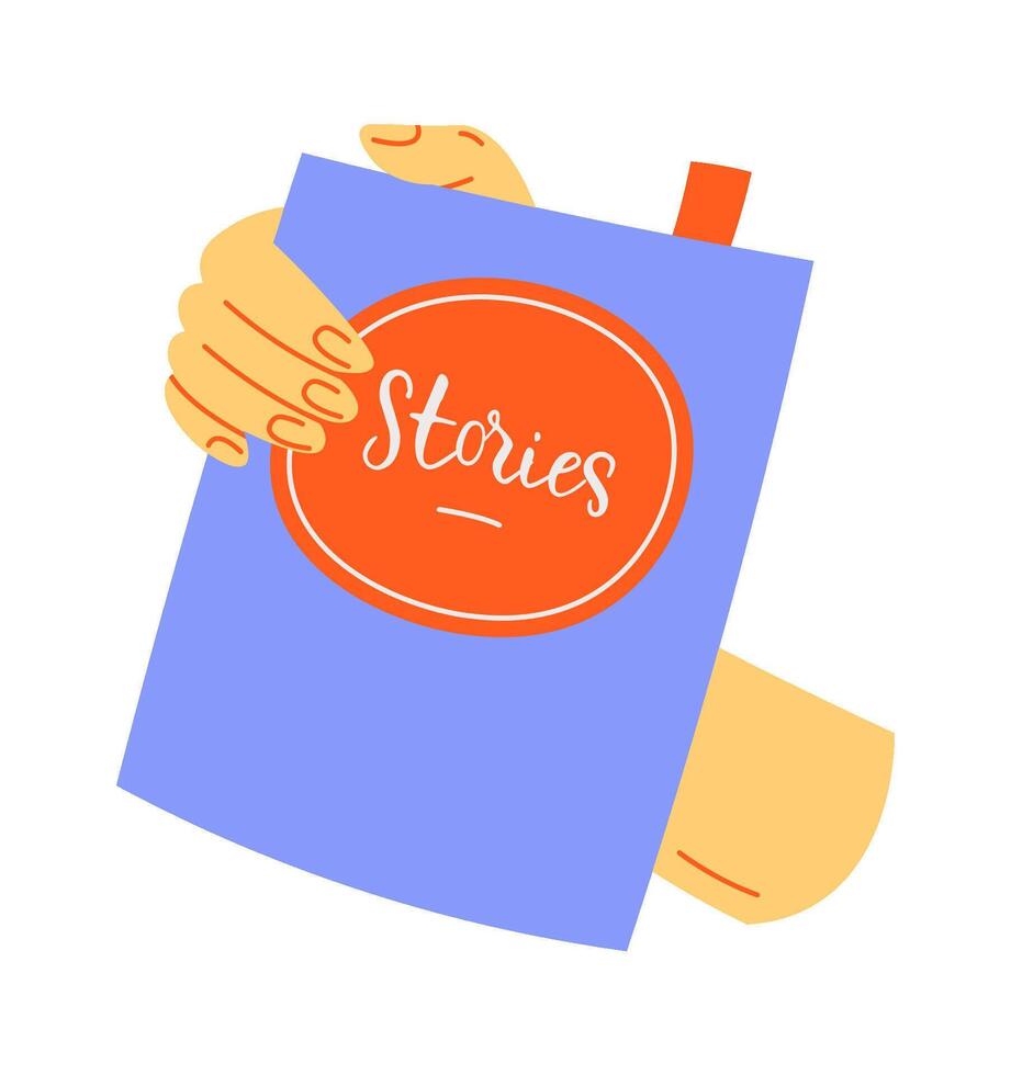 Hand hold stories book flat icon Reading at library vector