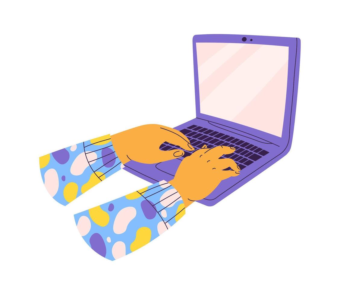 Hands working on laptop flt icon Online communication Illustration vector