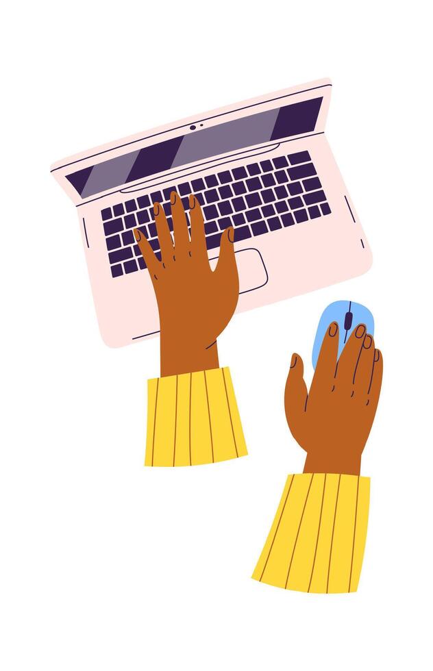 Hands working on laptop flt icon Online communication Drawn Icon vector