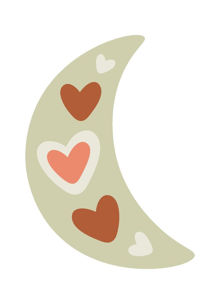 Heart inside moon in boho style flat icon vector