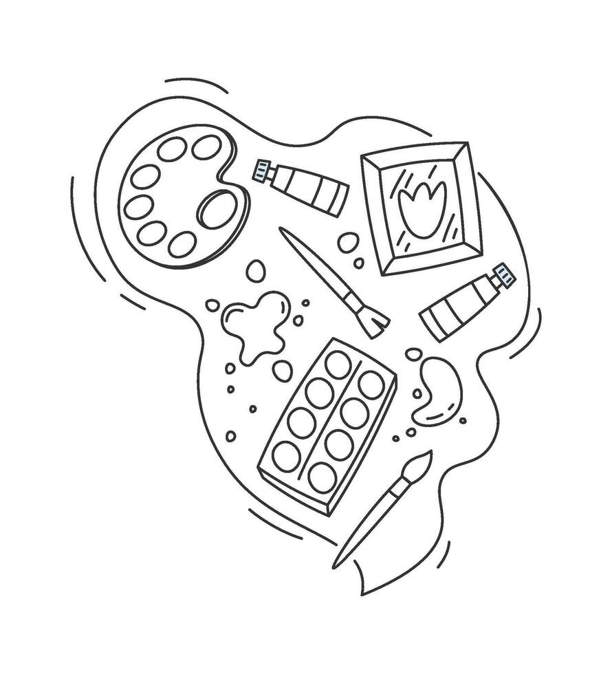 Cloud with art lesson elements flat icon vector
