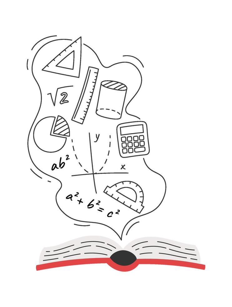 Open book with math lesson flying elements vector