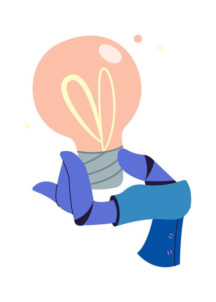 Robot hand holding light bulb flat icon vector