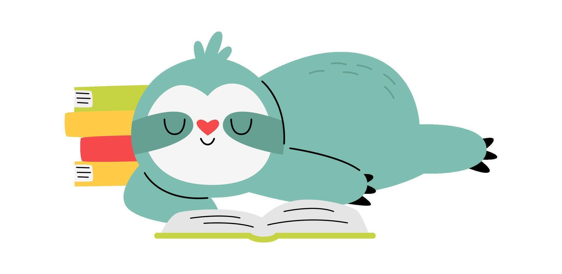 Funny lazy sloth read book flat icon vector