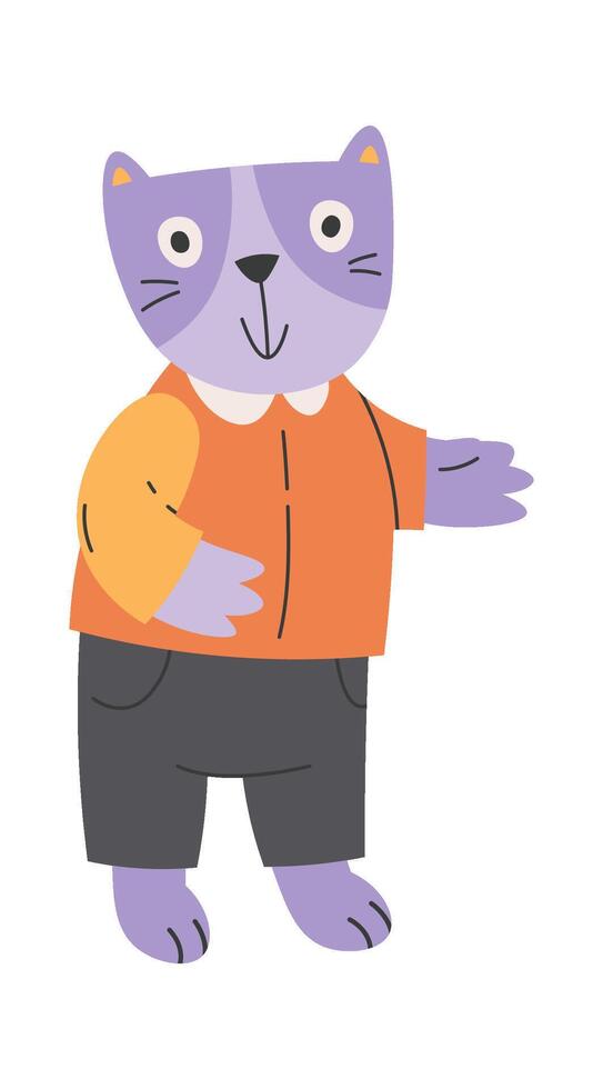 Cute cartoon cat in suit flat icon School student vector