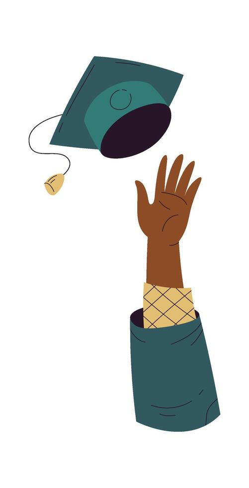 Student hand throw up academic cap flat icon Graduation Flat Illustration vector