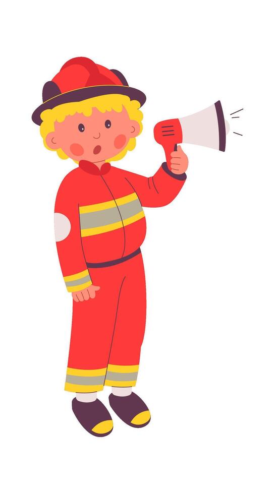 Cute child announce information by megaphone flat icon Dangerous profession vector