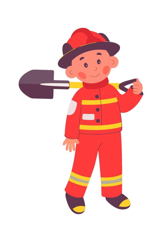 Cute child with steel shovel flat icon Dangerous profession vector