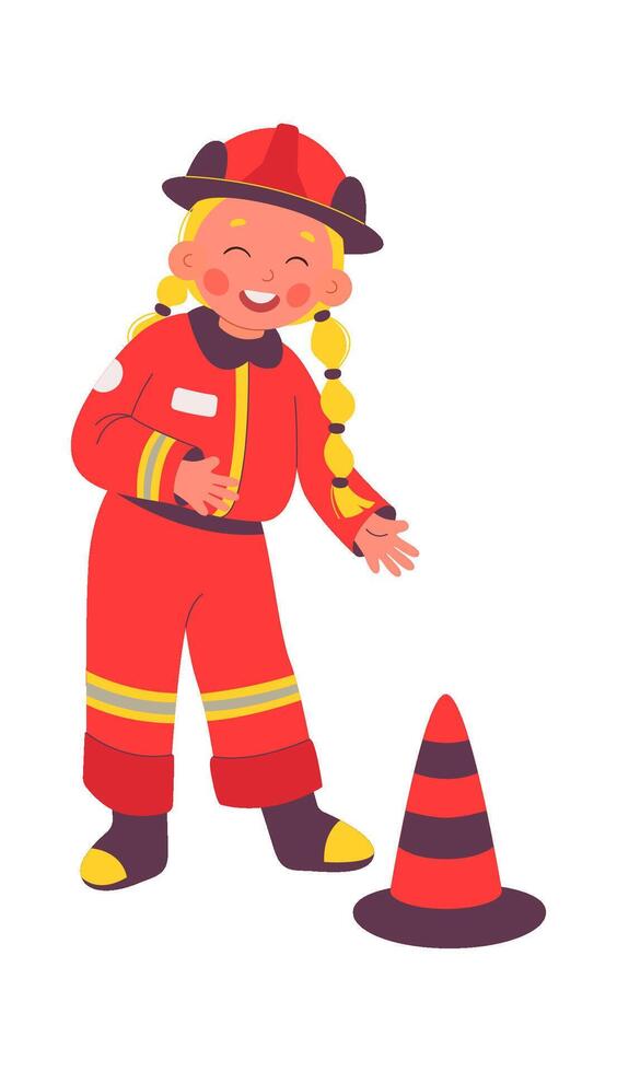 Cute child with road cone flat icon Dangerous profession vector