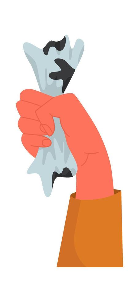 Hand holding crumpled paper flat icon Trash vector
