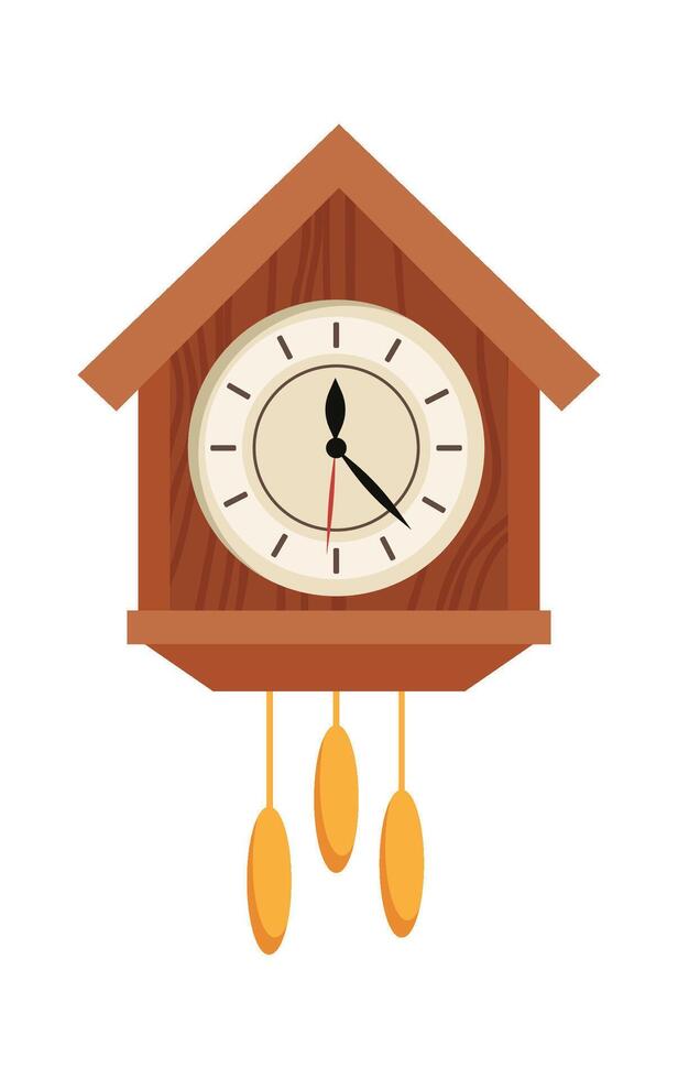 Old retro wall clock with pendulum flat icon vector
