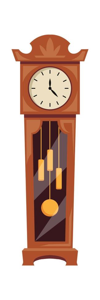 Beautiful wooden clock with pendulum flat icon vector