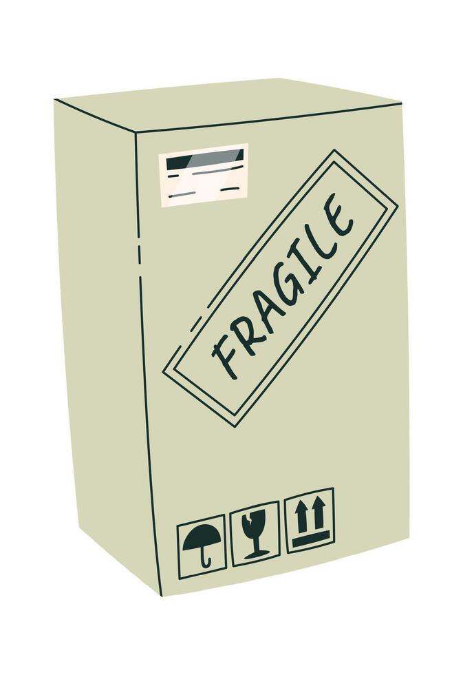 Fragile cartoon cardboard box flat icon vector