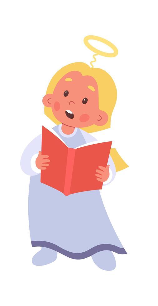 Angel child with nimbus singing song at choir flat icon Flat Illustration Hand Drawn Icon vector