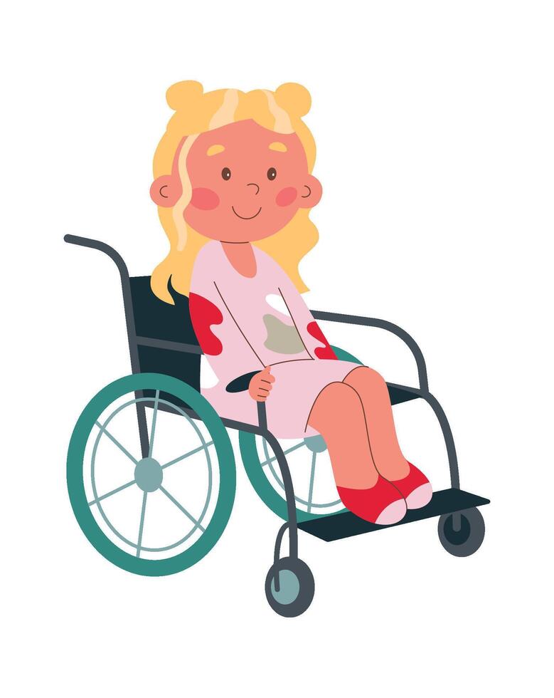 Disability child flat icon Girl in wheelchair vector