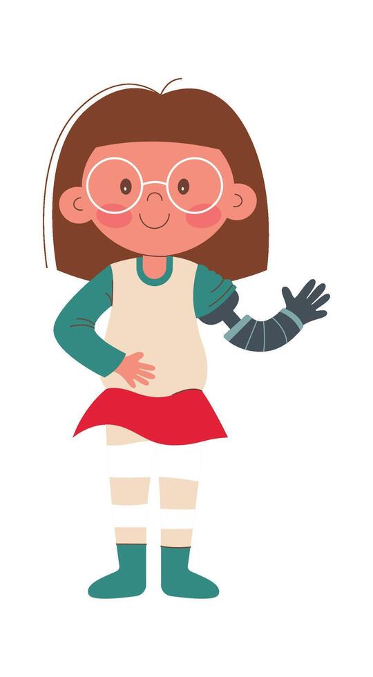 Disability kid flat icon Girl with arm prosthesis vector