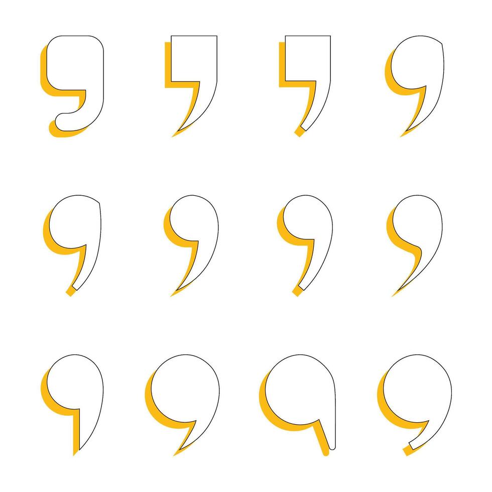 Collection of White Quotation Marks with Yellow Shadow vector