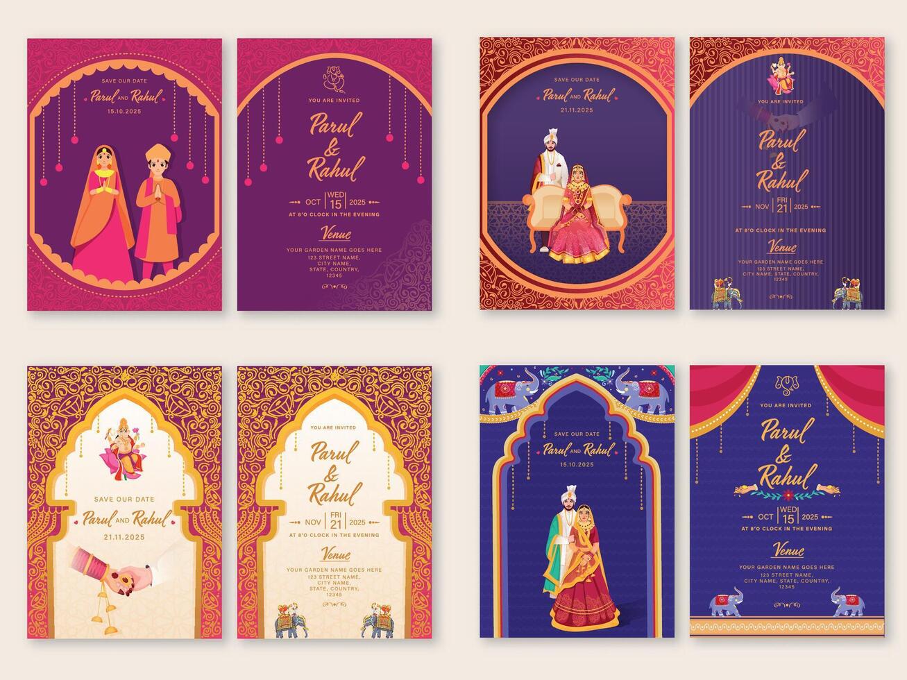 Wedding invitations for Parul and Rahul vector
