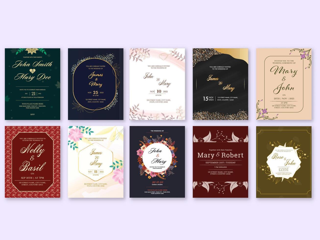 collection of wedding invitation designs vector
