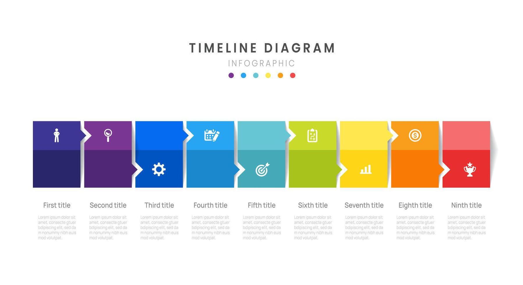 Timeline business infographic flow diagram template with 9 milestones elements, presentation. vector
