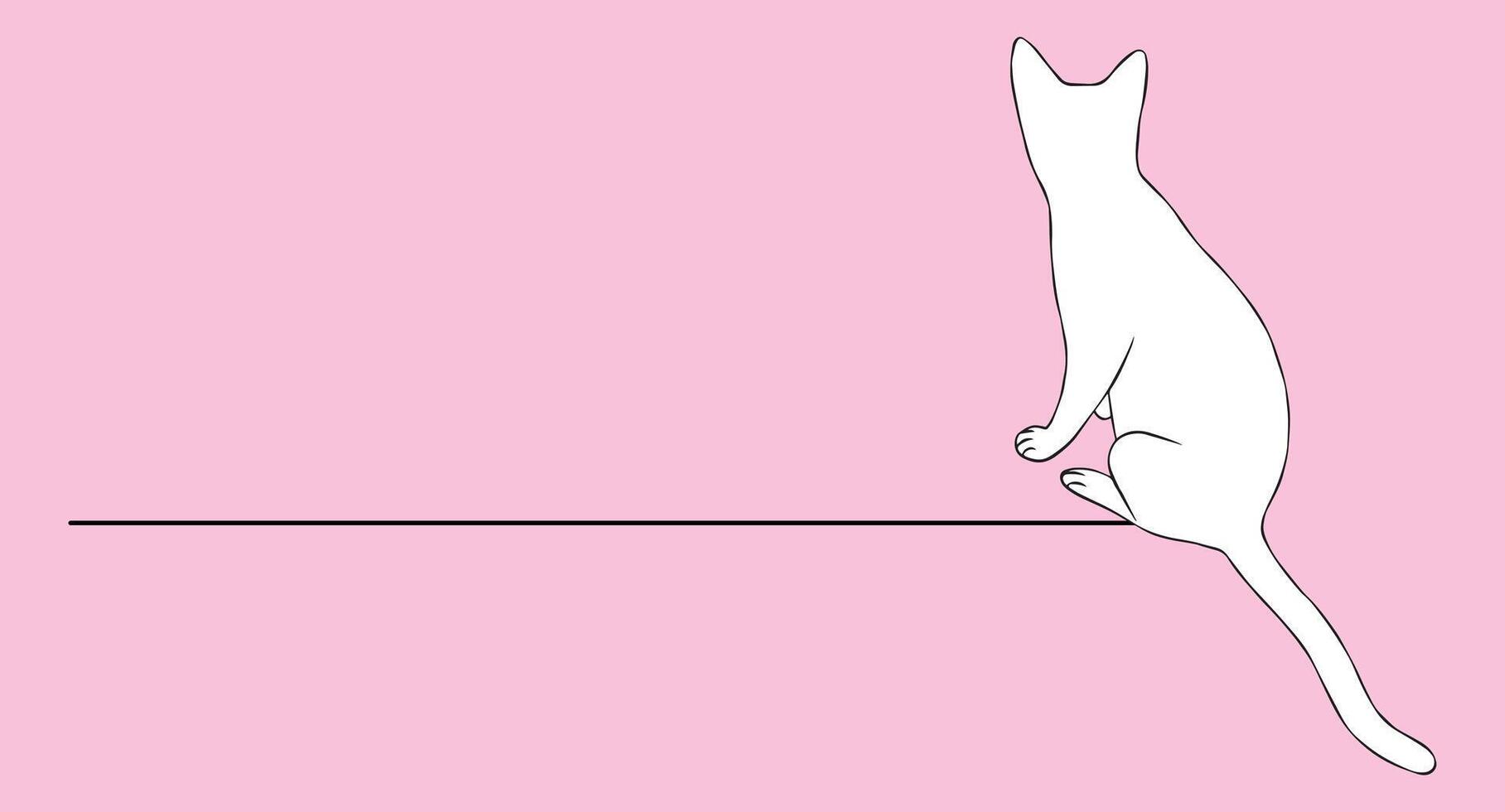 Minimalist Line Art Cat on Pink Background. vector