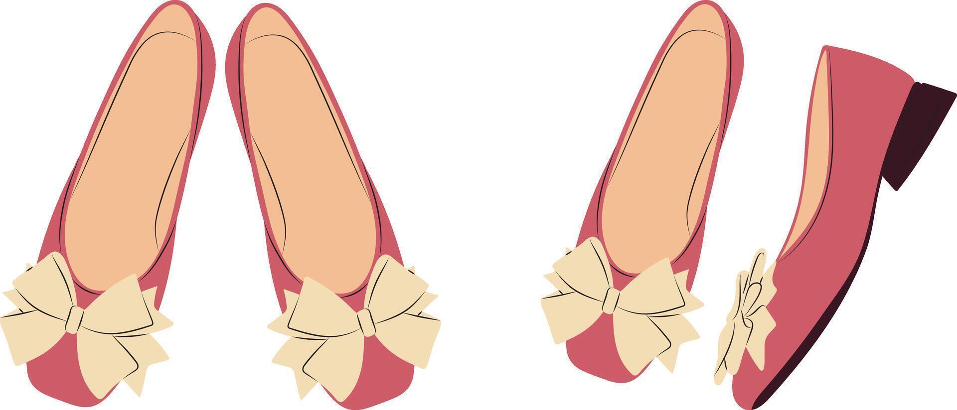 Flat Pink Shoes with Ribbon. vector