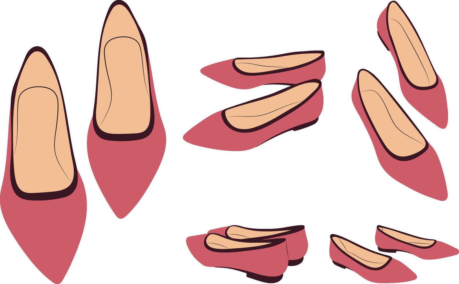 Flat Pink Shoes from Various Angles. vector