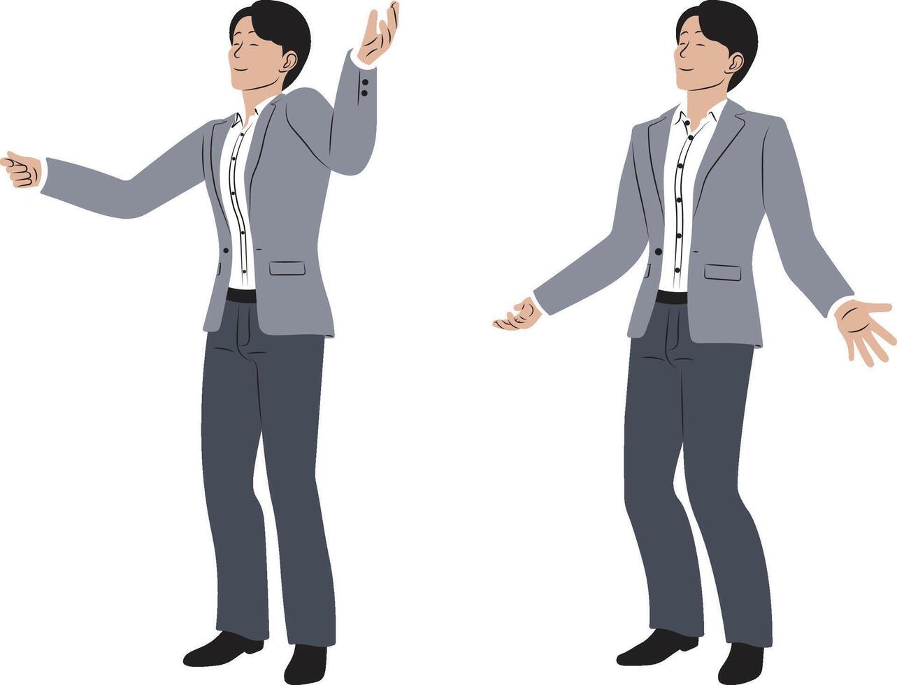 Happy Businessman Character in Joyful and Relaxed Poses. vector