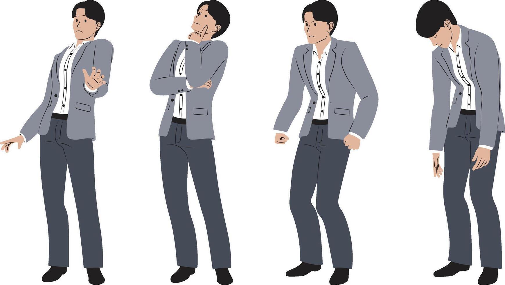 Collection of Businessman with Negative Emotions and Stress Poses. vector