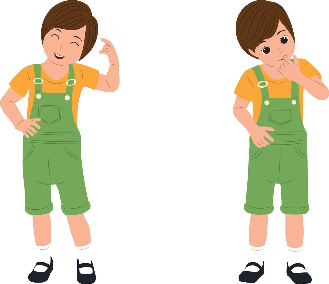 Little Boy Character, Happy and Thinking Emotion Poses. vector