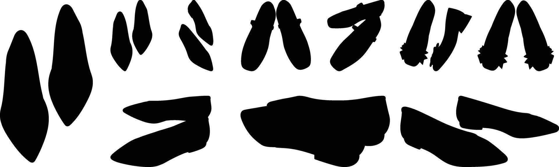 Flat Shoes in Silhouette Style from Multiple Angles. vector