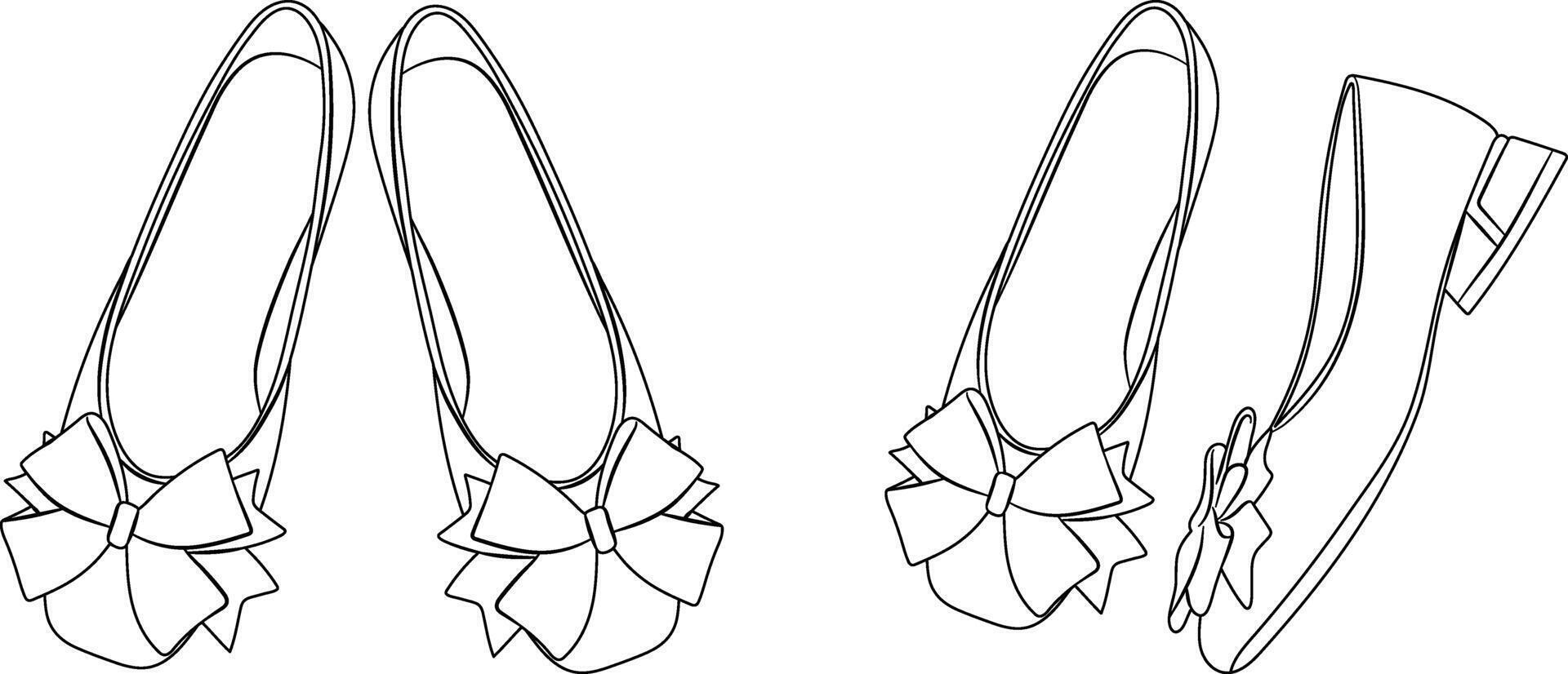 Line Art Illustration of Flat Pink Shoes with Bows. vector