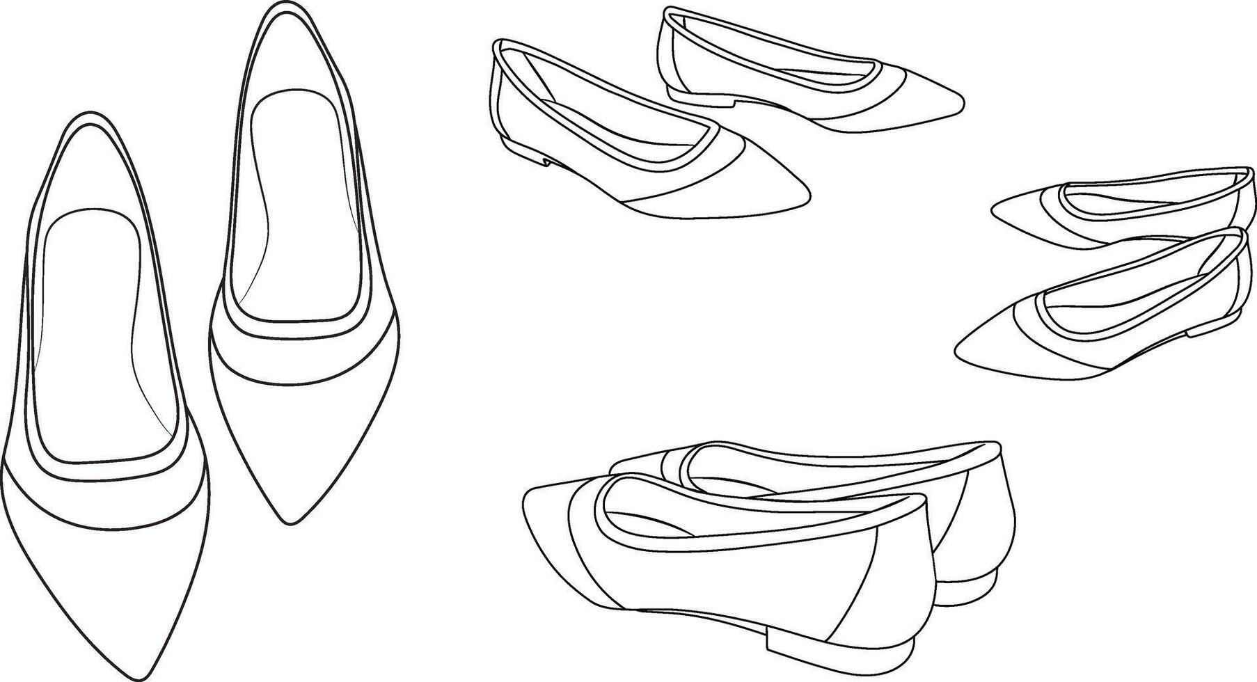 Flat Pink Shoes in Line Art Style, Multiple Angles View. vector