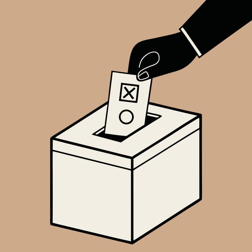 Hand casting a vote into a ballot box vector