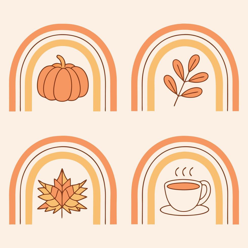 Cozy autumn rainbow illustrations with fall elements vector