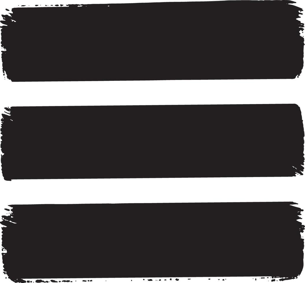 Three black grunge brush stroke rectangles on white background vector