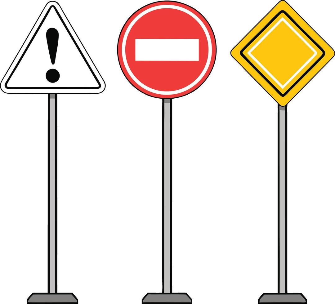 Three different road signs on poles vector