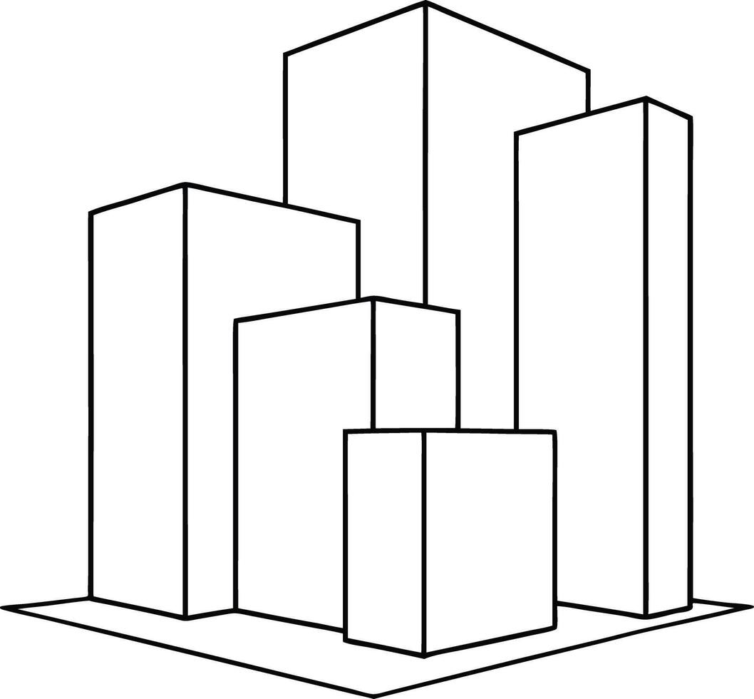 Abstract geometric cityscape drawing with tall rectangular buildings vector