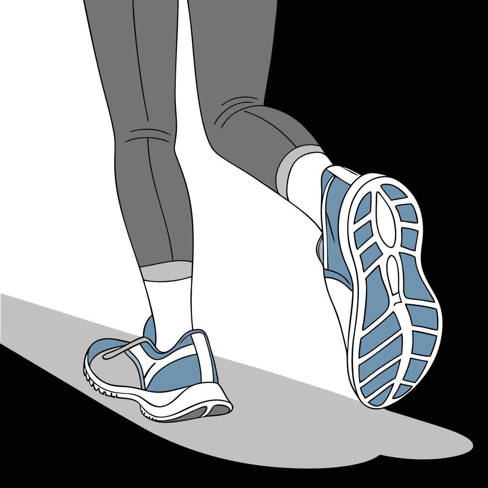Person walking in athletic shoes on a path with shadow vector