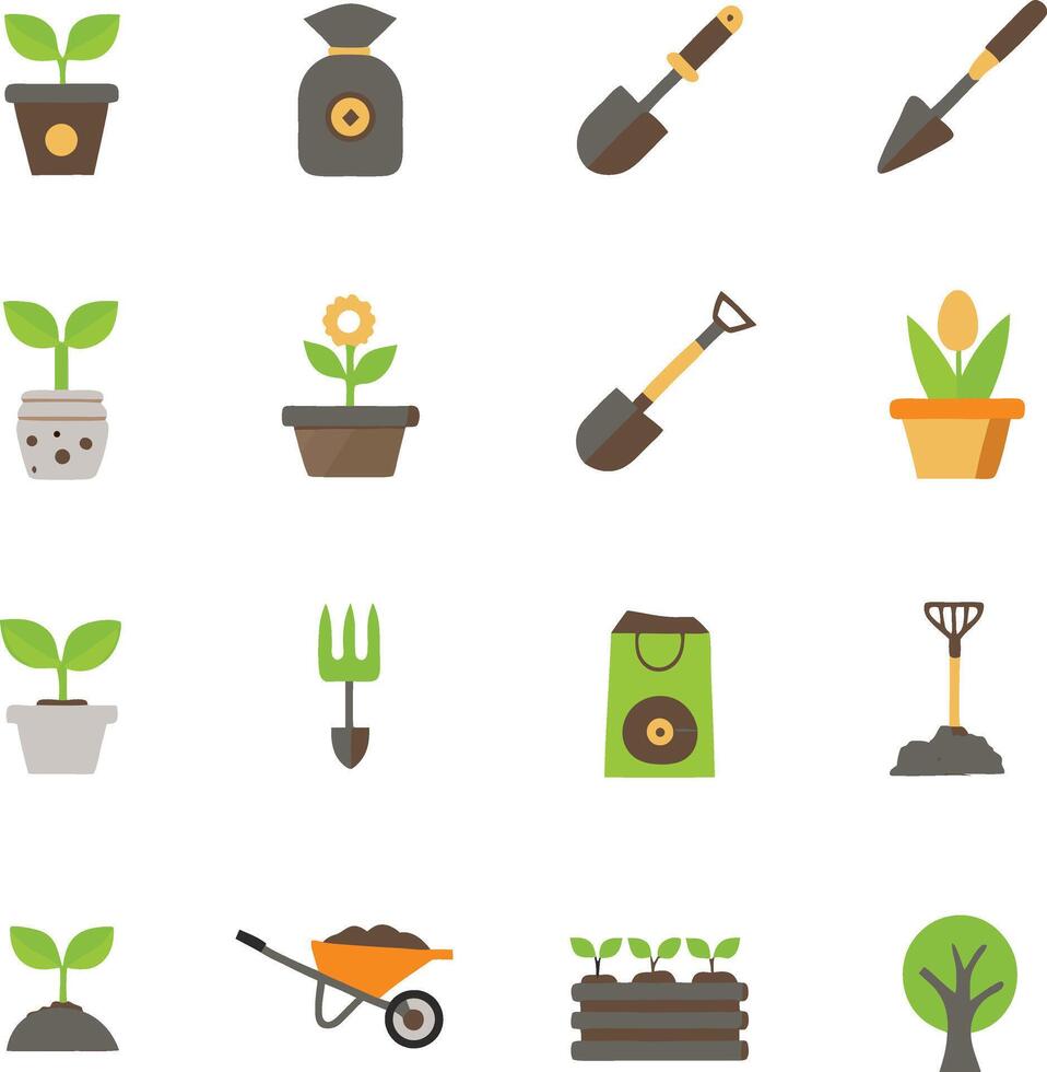 Gardening icons set for planting and cultivation vector