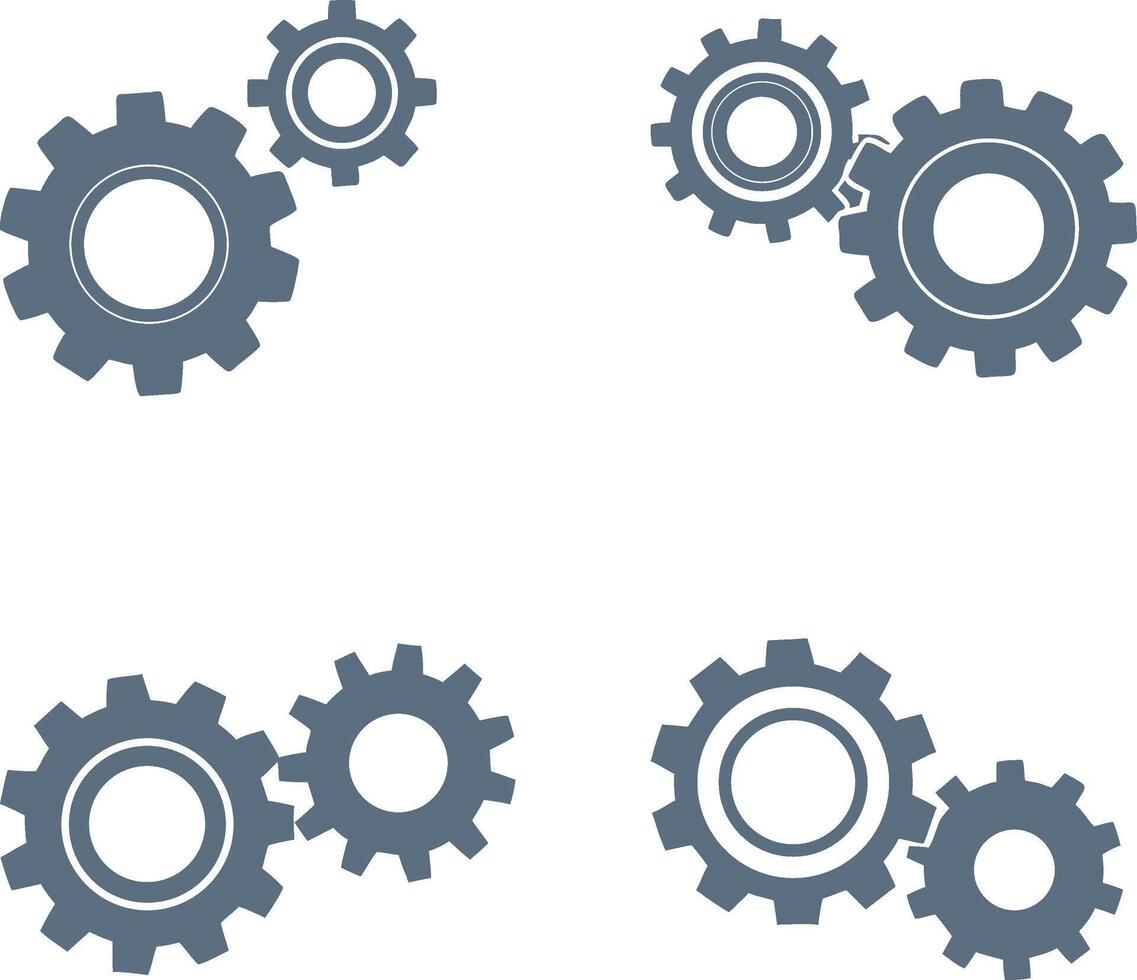 Four pairs of interlocking gears in a clean graphic vector