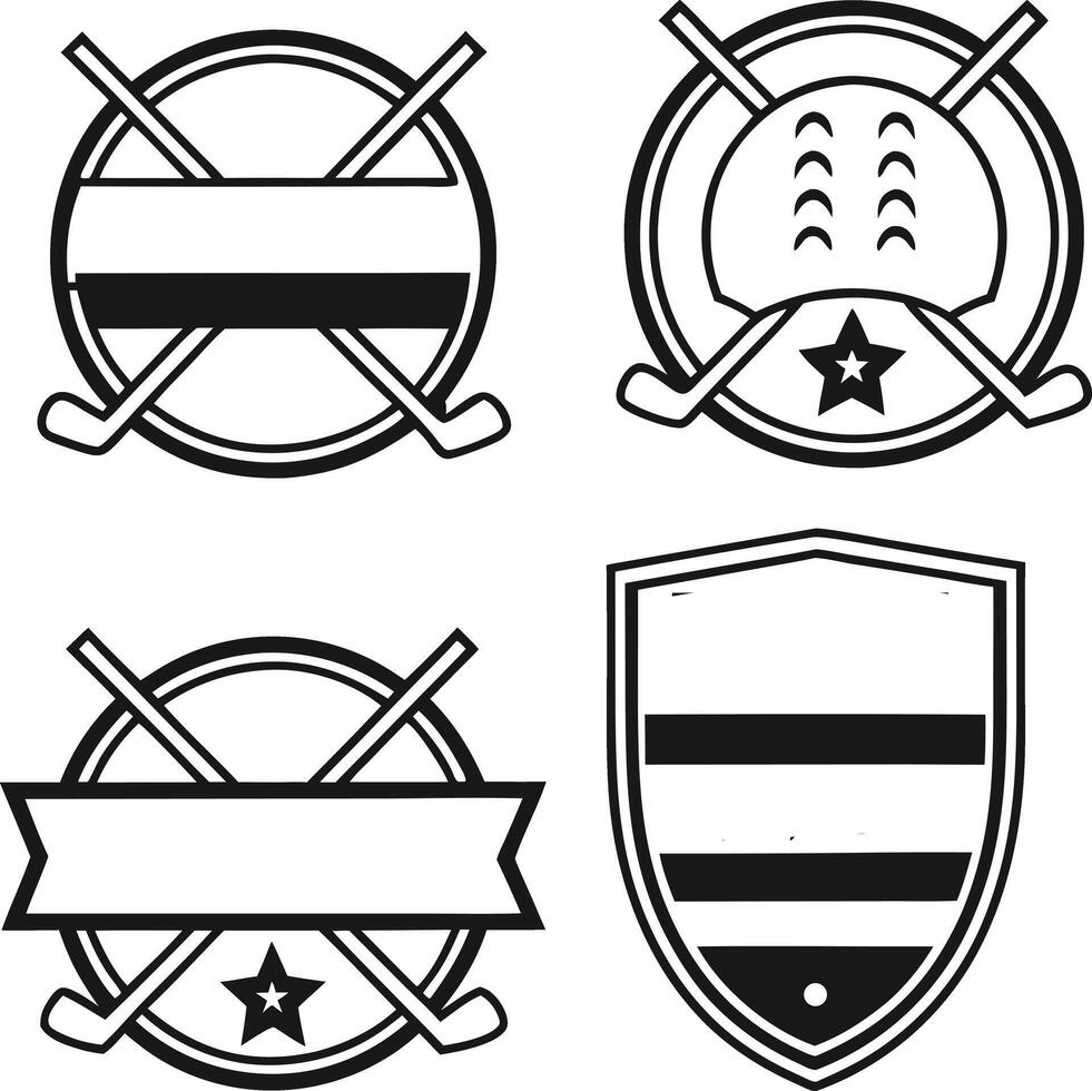 Hockey emblems and badges with sticks and helmets vector